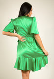 Short Sleeve Satin Wrap Dress