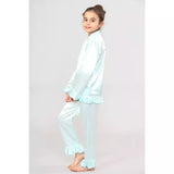 Kids Plain Satin PJ Set With Contrast PIpping