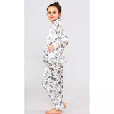 Kids Printed Satin PJ Set With Contrast Pipping