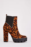 Leopard Print Studded Heeled Boots