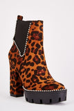 Leopard Print Studded Heeled Boots