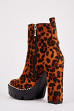 Leopard Print Studded Heeled Boots