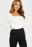 White Slinky Square Neck Top