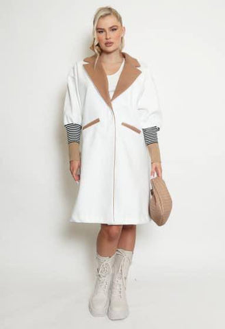 Knitted Cuff Wool Look Coat