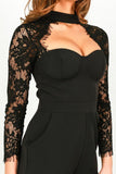 Lace Sleeved Bustier Jumpsuit In Black