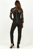 Lace Sleeved Bustier Jumpsuit In Black