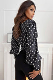 Black Polka Dot Long Sleeve Wrap Blouse