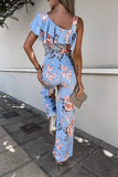 Floral Ruffle Jumpsuit Wide Leg