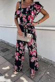 Floral Ruffle Jumpsuit Wide Leg