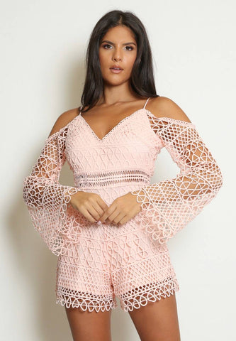 Crochet Lined Cold Shoulder Playsuit