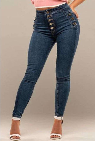 Indigo Button High Waist Jeans