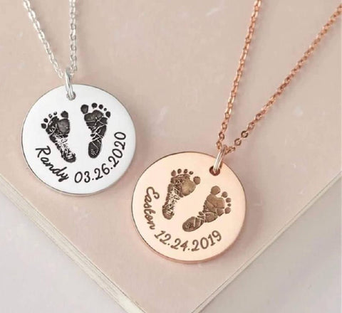 Personalized Engraving Baby Footprint Necklace