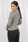 Grey Pearl Trim High Neck Knitted Jumper