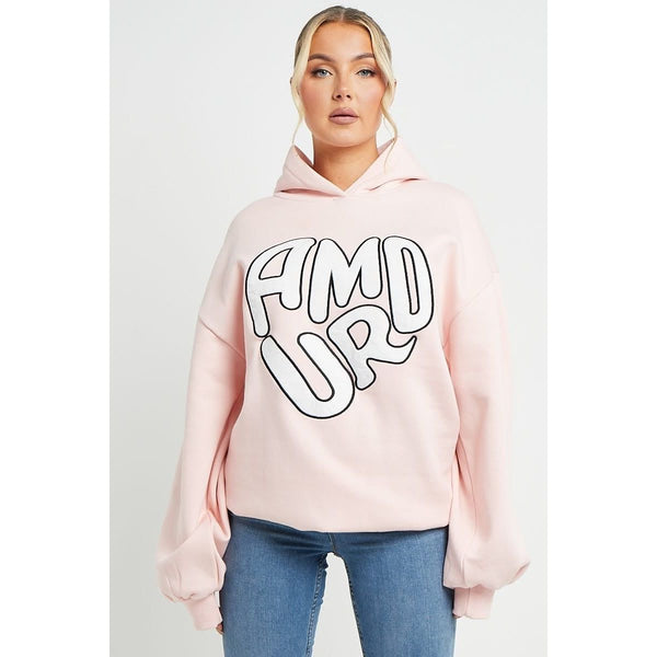 Pink Amour Ruched Sleeve Hoodie