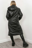 Black Faux Leather Quilted Coat